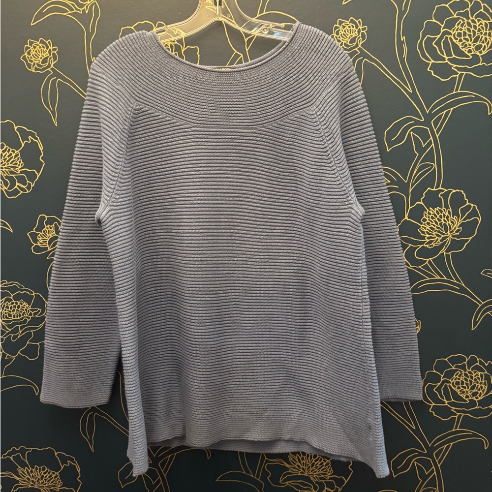 TALBOTS blue scoop neck sweater LONG SLEEVE plus sized 1x ribbed TEXTURED